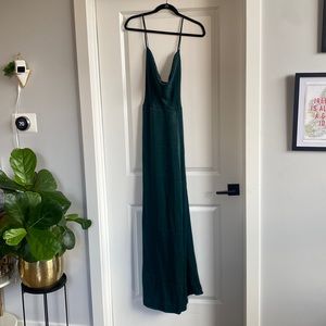 Lulu’s Love of Romance Emerald Green Satin Cowl Neck Gown